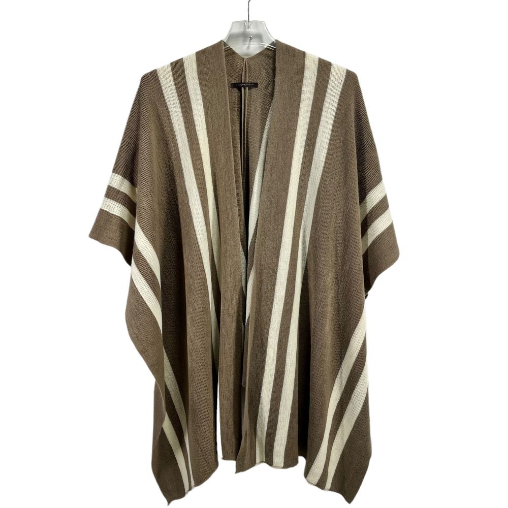 Do Everything In Love Women Kimono One Size Cream Brown Striped Open Knit Poncho